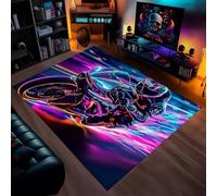 RUILBJM 3D Coche Motocicleta Alfombra, Neón Genial Graffiti Coche Deportivo Estampado Decorativo, Suave Cómodo Sala de Estar Área Rug, Dormitorio Mesita de Noche Non-Slip Mat (Style 2,100x120cm)