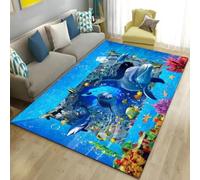 RUILBJM Alfombra 3D Ilusión Óptica Delfín Marino, Decoración Suelo Salón y Hab (Color-1,50x80cm)
