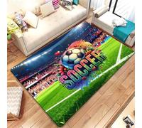 RUILBJM Alfombra Moderna de Franela de Fútbol con Llamas en 3D Soccer Alfombras Antideslizantes para el Suelo Niños y Niñas Sala de Juegos, Dormitorio,Baño,Decoración del Hogar (Green,80x120 cm)
