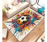 RUILBJM Alfombra Moderna de Franela de Fútbol con Llamas en 3D Soccer Alfombras Antideslizantes para el Suelo Niños y Niñas Sala de Juegos, Dormitorio,Baño,Decoración del Hogar (White,45x120 cm)
