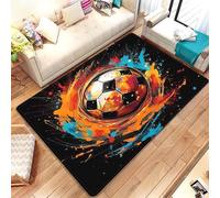 RUILBJM Alfombra Moderna de Franela de Fútbol con Llamas en 3D Soccer Alfombras Antideslizantes para el Suelo Niños y Niñas Sala de Juegos, Dormitorio,Baño,Decoración del Hogar (Yellow 2,80x120 cm)