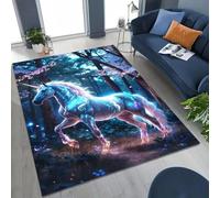 RUILBJM Alfombras con Temática de Animales Diseño de Unicornio en 3D para Sala de Estar Dormitorio Sala de Juegos Cocina Pasillo Comedor Baño Puerta de Entrada Decoración del Hogar (Blue,80 * 120 cm)