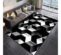 RUILBJM Alfombras Geométricas 3D Neón para Salas de Videojuegos,Tapetes Insonorizados para Sillas de Esports,Sala de Estar Dormitorio Oficina Decoración del Hogar (Black White,80x160 cm)