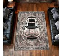 RUILBJM Teppich 3D Auto Motiv Persischer Stil, Antirutsch Waschbar Kurzflor Teppich für Wohnzimmer Schlafzimmer Flur Arbeitszimmer Büro Innenbereich (Color-4,80x160 cm)