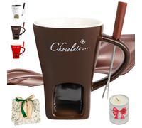 Ruileyou Chocolate Fondue Mug, Chocolate Melting Cup, Fondue Mug with Fork and Candle, Warmer Mugs for Candy Snack Caramel Party, Ideal Gifts (B (1 * gift bag + 3 * candles))