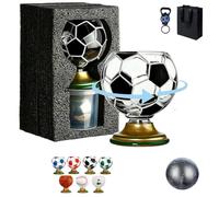 Ruileyou Vaso giratorio con forma de pelota de fútbol, vaso de cerveza de trofeo de la Copa del Mundo de 10 onzas con base dorada, vaso de cerveza de fútbol con giro de 360° para jugo, cóctel, amante