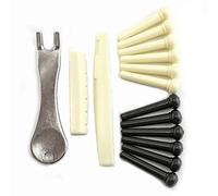 RuiLing 1 juego de accesorios para guitarra (6 pines de puente de plástico para guitarra acústica negra + 6 pines de puente de plástico para guitarra acústica blanca + 1 tuerca de puente + 1 sillín de