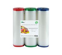 Ruilogod 3 rollos de bolsas selladoras al vacío para verduras, carne, alimentos, soporte de almacenamiento de 4 mil texturizado, para el hogar, cocina, 11 pulgadas x 50 pies