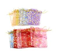 Ruilogod 32 unids Tono de oro Flor corazón Estrellas Imprimir Colores surtidos Bolso de regalo de la bolsa de organza