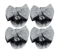 Ruilogod 4 unids negro blanco rayas poliéster Bowknot pasador clip de pelo w nylon snood red (id:81 e06 6c 489 7fa