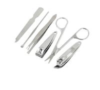 Ruilogod 6 en 1 Fushsia Case Nail Cutter Cuticle Trimmer Flie Earpick Scissors Set