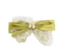 Ruilogod Bebado de encaje bordado cola de caballo Parrilla Play Clip Cierre de pelo amarillo blancopuro