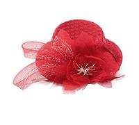 Ruilogod Beber Flor Lentejuelas Detalle Señora Mini Sombrero Sombrero Alligator Clip de Pelo Rojo (id:fd afa d1 0e6 d6b