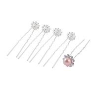 Ruilogod Boda imitación perla nupcial dama de honor Rhinestone Decoración Pelo Pin Clip Rosa 5 unids (id:4f 077 f2 185 530