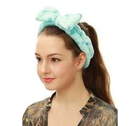 Ruilogod Diadema elástica de felpa con estampado de puntos fruncidos para mujer, color azul (id: 5ec c69 e75 e1c 9d3