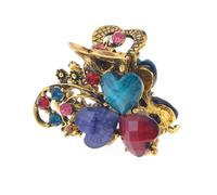 Ruilogod Estilo retro coloreado corazón cuentas acento tono de bronce mini pinza de garra de pelo