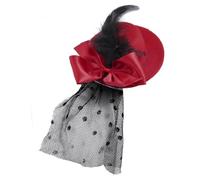 Ruilogod Ladies Red Bowknot Black Mesh Veil Hat Style Franel Pein Clip