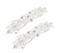 Ruilogod Lady Blue Rhinestone Decor Metal Silver Tone French Hair Clip 2 unids (id:aa 2d3 e3 b4f 9d7