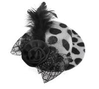 Ruilogod Lady Faux Feather Decor Negro Gris Mini Sombrero Top Sombrero COMBINADOR