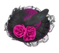 Ruilogod Mujer Black Lace Fuchsia Flowers Bowknot Mini Hat Comank Peink Clip