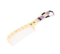 Ruilogod Señora Peluquería Plaid Print Handle Dientes anchos Peine de pelo de plástico beige (id:d6 77b 39 108 281