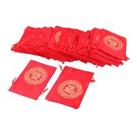 Ruilogod Suministros de boda Bolsa de monedas de la bolsa de caramelo Bolso de regalo Brocado 13 x 10cm 50pcs rojo