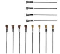 Ruimou 12 cepillos de extremo de limpieza (latón, crin, acero inoxidable) eje de 3 mm vástago de 100 mm para quitar polvo, lijado, óxido