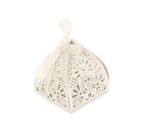 Ruimou 50 piezas laser cut candy boxes (6x6x8cm) for weddings, birthdays, parties, guest gifts (blanco marfil)