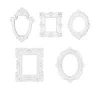 Ruimou 5Pcs Blanco Mini Marcos De Fotos De Resina Retro Marcos De Fotos Montados En La Pared Rectangulares Ovalados Adecuados Para Paredes Del Hogar/Decoraciones De Fiesta DIY