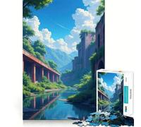 Ruinas Cubiertas de vegetación Junto al río Rompecabezas de 1000 Piezas para Adolescentes Juguete Relajante con Bordes Ajustados Regalo Premium (38x26cm)