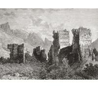 Ruinas de las antiguas murallas de la ciudad Antioquía. Antioquía en la antigua ciudad griega de Orontes, provincia moderna de Antakya Hatay, Turquía. De la historia universal ilustrada de Cassell