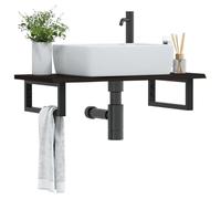 RuiNingRN Tapa de tocador con soporte de acero y madera maciza de roble 80 x 40 cm, estante de baño con toallero, ahorro de espacio, estable, duradero, moderno mueble de baño