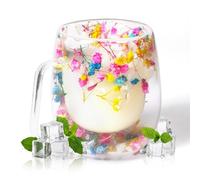 RUIOMII 370ml Flor Seca Tazas de Cafe, Vasos Doble Pared Cristal con Asa, Taza de Cafe Aislada Regalos de Cumpleaños para Mama Novia Profesora