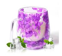 RUIOMII 370ml Flor Seca Tazas de Cafe, Vasos Doble Pared Cristal con Asa, Taza de Cafe Aislada Regalos de Cumpleaños para Mama Novia Profesora