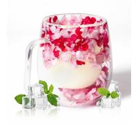 RUIOMII 370ml Flor Seca Tazas de Cafe, Vasos Doble Pared Cristal con Asa, Taza de Cafe Aislada Regalos de Cumpleaños para Mama Novia Profesora