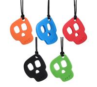 RUIOMII Paquete de 5 collares masticables sensoriales de silicona para niños y adultos, collar masticable de calavera para autismo, TDAH, motor oral