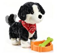 Ruioomeep Juguete de peluche para perros interactivo, perro de peluche que corre ladra habla para niños a partir de 3 años, juguete eléctrico para perros con control de voz y meneo de cola (negro)