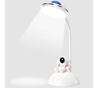 Ruioomeep Lámpara de escritorio para niños, LED astronauta, lámpara de noche para niños con soporte para teléfono móvil y proyección, nivel de brillo regulable, lámpara de mesa recargable, protección