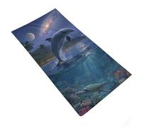 RUIOQAW Juego de Toallas básicas Delfín Salta hacia un paraíso Coralino cósmico. Toalla Extragrande de Secado rápido y Muy Absorbente para SPA, Gimnasio y Hotel (35 x 73 cm).