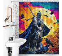 RUIOQAW Knight in Armor with Ravens Against A Full Moon - Cortinas de ducha para baño, para uso diario, hogar, elegante, con ganchos, para baño, 136 x 180 cm