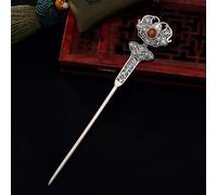RUIRUIMING Joyería china para el cabello, horquilla vintage, plata 925 para mujer, horquilla china de pelo largo, peonía, tallada de ágata roja, palillos para el pelo