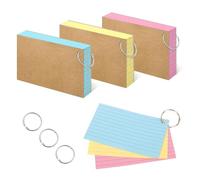 RUISPEED 150er Set de Tarjetas de Estudio 3"x5" (7,6x12,7 cm), tarjetas rayadas en 3 colores brillantes con anillos - ideal para vocabulario, fórmulas, notas y regalos de cumpleaños infantiles