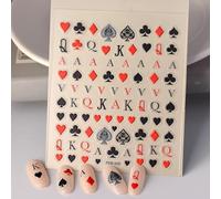 Ruispeed 5D Pegatinas de uñas en Relieve Negro-Rojo - Pegatinas de uñas de Cartas con Corazones, Picas y Santa Claus, Adhesivas para diseño de uñas
