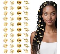 RUISPEED Gold Conjunto de Accesorios para el Cabello - 40 Unidades de Abrazaderas para Dreadlock, Anillos de Cabello Ajustables y Joyas para Trenzas, ideales para Cabellos de Festival, Estilo Pirata