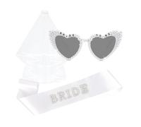 Ruispeed JGA Accessoires Frauen Set - BRIDE TO BE Gafas de Sol con Corazón, Velo de Novia y Banda de Satén para Bodas, Despedida de Soltera, Decoración de Fiesta