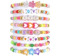 Ruispeed Juego de pulseras de amistad para mujeres y niñas - Regalo de joyería artesanal con encantos de amor, colores del arcoíris, cuentas Boho y diseño ajustable, paquete de 8