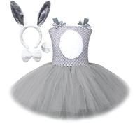 RUITOTP 4 Piezas Disfraz de Conejo de Pascua para niña Vestido Tutú con Orejas de Conejo y Cuello de Lazo Accesorios, Cosplay de Fiesta de Pascua para Niños, Cosplay Traje de Conejos Accesorio