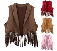 RUITOTP Ropa para mujer trajes de vaquero chaleco con flecos abiertos chaleco para fiesta vestido de fiesta borla cintura con flecos abrigo tops disfraz de camiseta para niñas