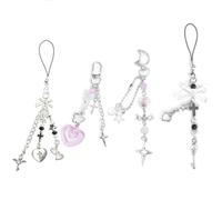 Ruittos 1-4 dijes estéticos para teléfono móvil Y2K, correa de fresa rosa, mariposa, estrella, accesorios para bolsa de teléfono, llavero, Airpods, cámara, colgantes, decoración, 15 cm, Acrílico, No