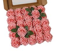 Ruiuzioong Rosa Artificial Flor 25PCS Rosa Falsa Espuma Mirada Real con Hoja y Vástago Ajustable para Bricolaje Ramos de Boda Decoraciones para el Hogar Nupciales (Rosa, 25pcs)